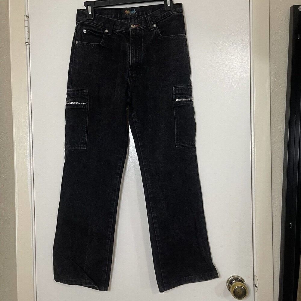 Vintage Action West Black washed High rise straight leg cargo jeans size 7